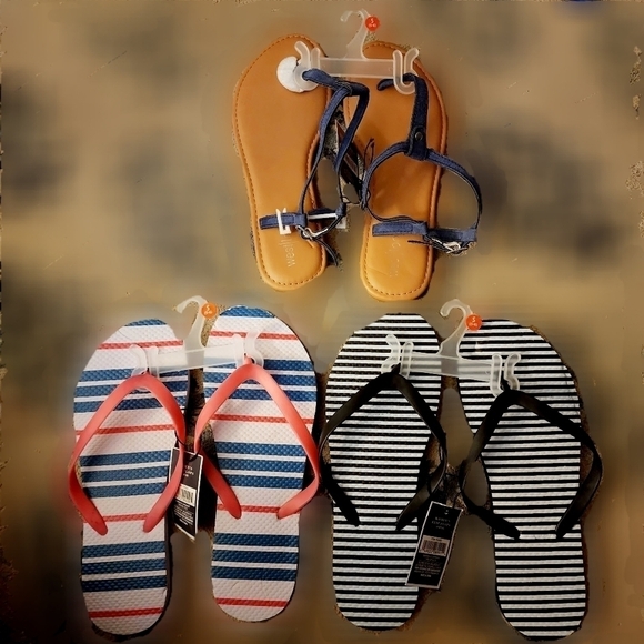 NWT Lot of 3 West Loop Slingback Sandal Striped Flip Flop Small (5-6) Summer New - Picture 1 of 7
